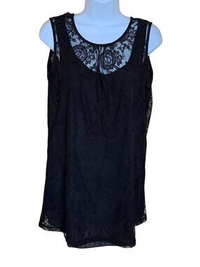 Black Lace Sleeveless Tunic TopSemi-Sheer goth whimsygoth office wear preppy